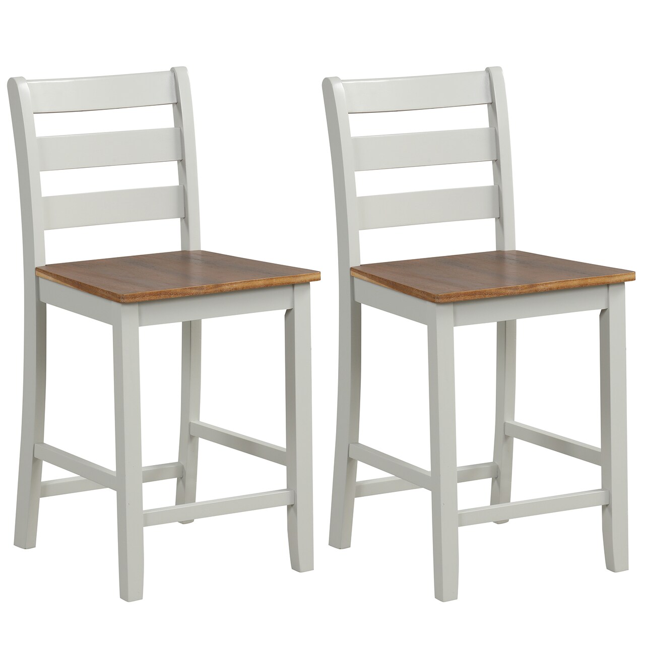Set of 2 Counter Bar Stool with Inclined Backrest and Footrest-Grey